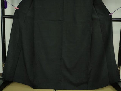 平和屋着物▽極上　結城ちぢみ　単衣　奥順謹製　はたおり娘　手緒里　黒地　証紙付き　逸品　DZAB2228kh6