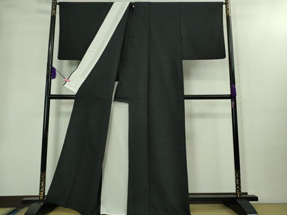 平和屋着物▽極上　結城ちぢみ　単衣　奥順謹製　はたおり娘　手緒里　黒地　証紙付き　逸品　DZAB2228kh6