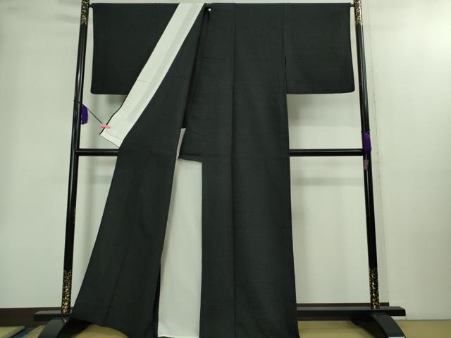 平和屋着物▽極上　結城ちぢみ　単衣　奥順謹製　はたおり娘　手緒里　黒地　証紙付き　逸品　DZAB2228kh6