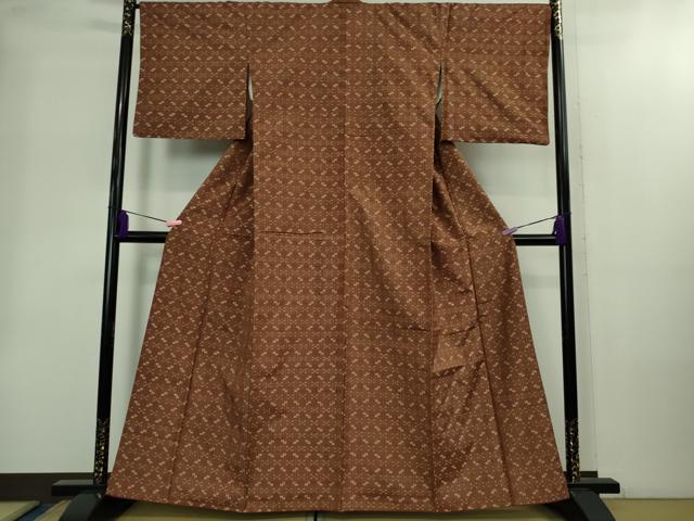 平和屋本店●極上　本場琉球　読谷山花織　紬地　団十郎茶色地　逸品　DZAB2235kh6
