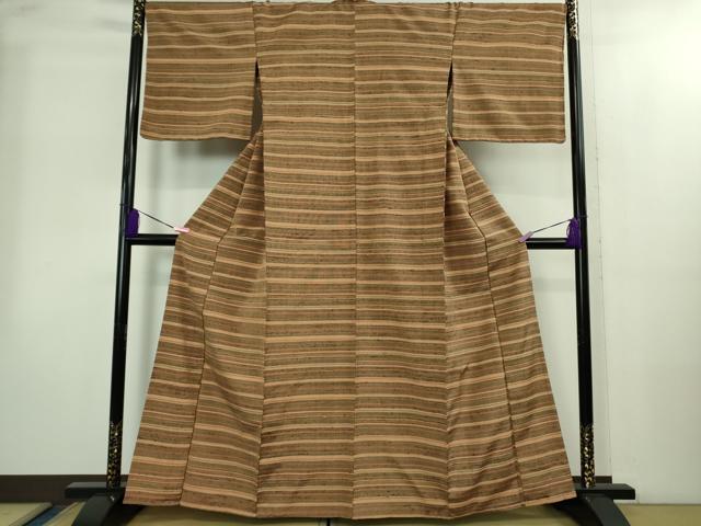 平和屋本店▽極上　伊兵衛織　工芸手織　単衣　横縞　逸品　未使用　DZAB2237kh6