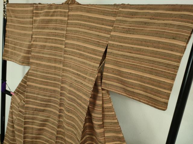 平和屋本店▽極上　伊兵衛織　工芸手織　単衣　横縞　逸品　未使用　DZAB2237kh6