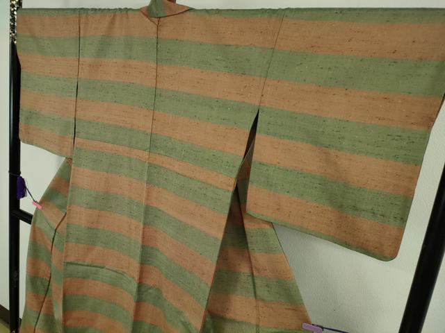 平和屋本店▽極上　伊兵衛織　工芸手織　単衣　横段文　証紙付き　逸品　DZAB2238kh6
