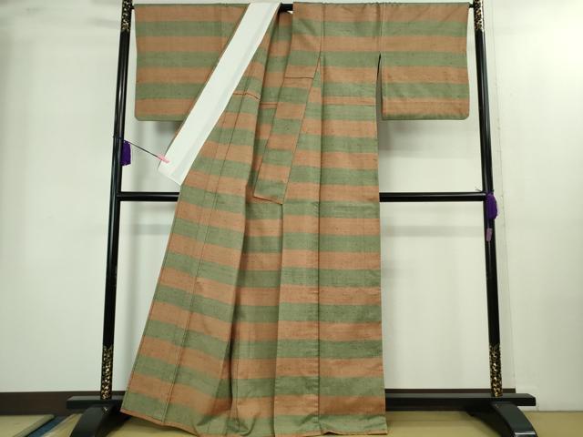 平和屋本店▽極上　伊兵衛織　工芸手織　単衣　横段文　証紙付き　逸品　DZAB2238kh6