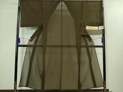 平和屋本店＊希少　夏物　男性　本場黄八丈　夏黄八　紗紬　キングサイズ　伝統工芸士　西條吉広　海松茶色　証紙付き　逸品　DZAB2239kh6