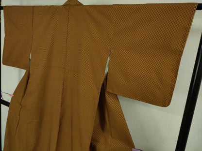 平和屋本店●極上　山下八百子　本場黄八丈　市松綾織　紬　逸品　未使用　DZAB2241kh6