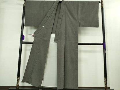 平和屋本店▽極上　男性　白鷹お召　単衣　縞　蝉色×鈍色　証紙付き　逸品　未使用　DZAB2245kh6