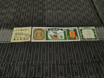 平和屋本店＊極上　夏物　本塩沢　夏塩沢　伝統工芸士　本田利夫作　瀧右衛門　藍鉄色地　証紙付き　逸品　未使用　DZAB2248kh6