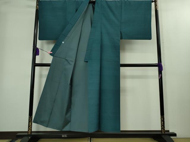 平和屋本店●極上　男性　紅花紬　米沢　新田英行　真綿手引紬　色無地　藍色　証紙付き　逸品　DZAB2274kh6
