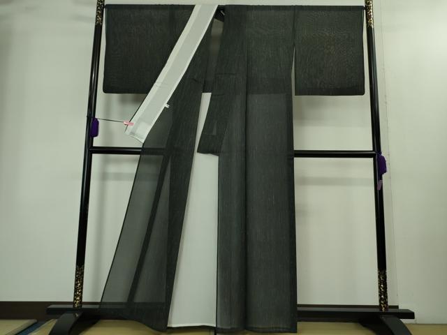 平和屋本店＊極上 夏物 本塩沢 夏塩沢 ほし乃駒 縞 織元星野 黒地 証紙付き 逸品 DZAB2276kh6
