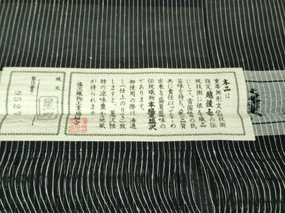 平和屋本店＊極上 夏物 本塩沢 夏塩沢 ほし乃駒 縞 織元星野 黒地 証紙付き 逸品 DZAB2276kh6