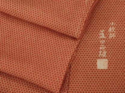 平和屋本店●極上　小紋師　藍田正雄　江戸小紋　籠目　赤茶色地　逸品　未使用　DZAB2288kh6