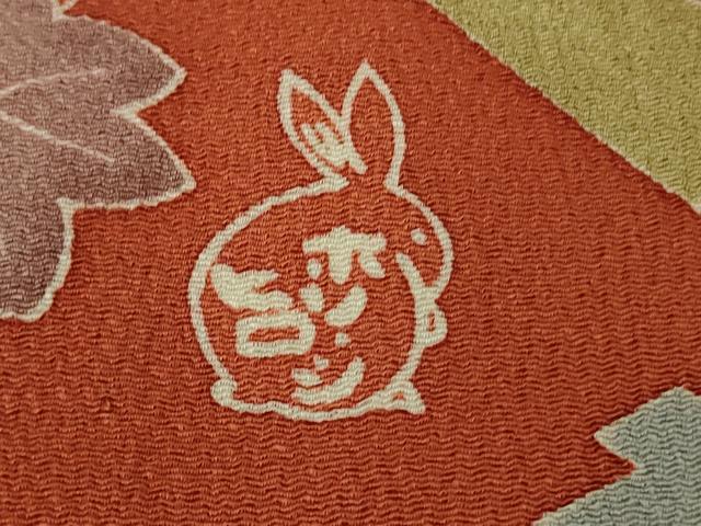 平和屋着物●極上　人形作家・ホリヒロシ　小紋　千鳥　吹寄せ　結び文　樺色地　鬼しぼ縮緬　逸品　DZAB2289kh6