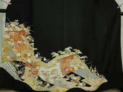 平和屋本店●極上　創業460年・千總　黒留袖　駒刺繍　几帳鴛鴦吉祥花文　金彩　高島屋扱い　逸品　DZAB2293kh6
