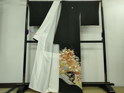 平和屋本店●極上　創業460年・千總　黒留袖　駒刺繍　几帳鴛鴦吉祥花文　金彩　高島屋扱い　逸品　DZAB2293kh6