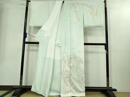 平和屋本店●極上　訪問着　総手刺繍　枝花文　暈し染め　金糸　逸品　DZAB2300kh6
