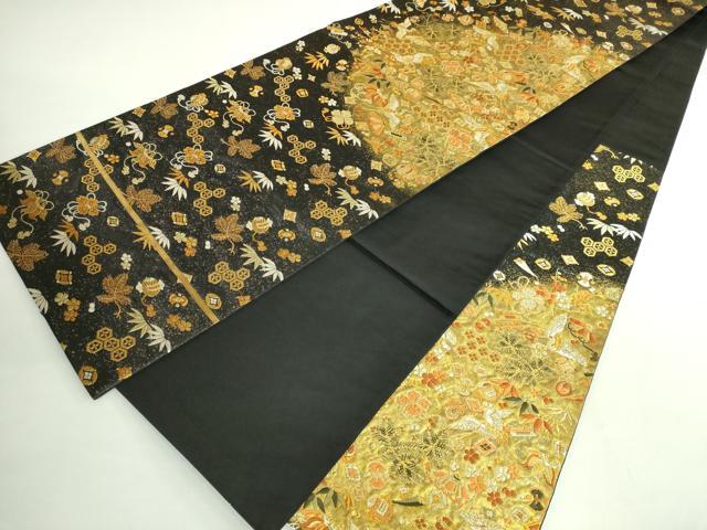平和屋着物●極上 西陣 河合美術織物謹製 六通柄袋帯 唐織 豊明錦 飛鶴宝尽くし 黒地 金糸 逸品 DZAB2315kh6