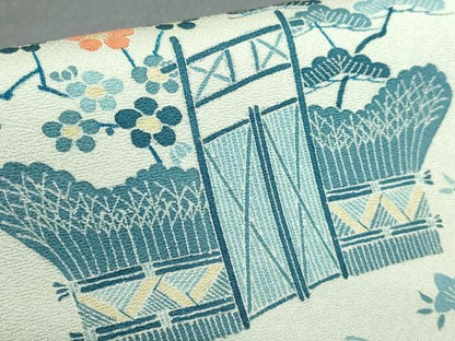 平和屋本店●極上　人間国宝　五代　田畑喜八　太鼓柄袋帯　駒刺繍　松竹梅　風景文　金糸　逸品　DZAB2319kh6