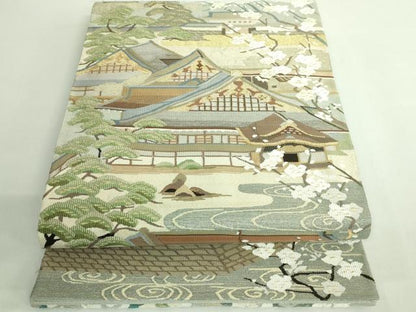 平和屋着物●極上　爪掻き本綴れ　太鼓柄袋帯　名所風景文　金糸　逸品　DZAB2323kh6