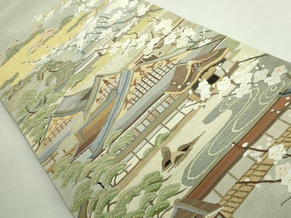 平和屋着物●極上　爪掻き本綴れ　太鼓柄袋帯　名所風景文　金糸　逸品　DZAB2323kh6