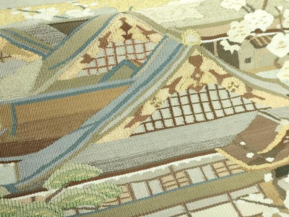 平和屋着物●極上　爪掻き本綴れ　太鼓柄袋帯　名所風景文　金糸　逸品　DZAB2323kh6