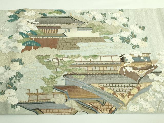 平和屋着物●極上　爪掻き本綴れ　太鼓柄袋帯　名所風景文　金糸　逸品　DZAB2323kh6
