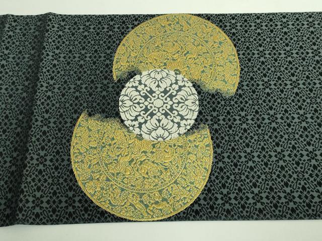 平和屋着物●極上 皇室・伊勢神宮御用 御御帯 山口美術織物 山口弘躬 太鼓柄袋帯 唐織 小葵地葡萄鏡文 羊羹色 逸品 DZAB2324kh6