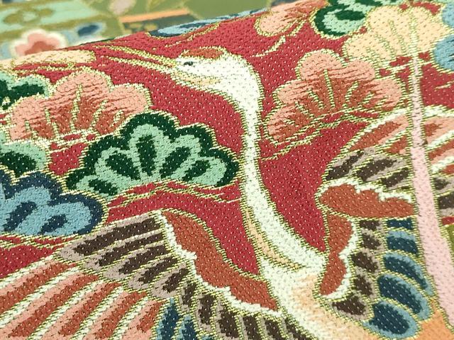 平和屋着物●極上 西陣 白綾苑大庭 六通柄袋帯 誰が袖飛鶴花文 金糸 逸品 DZAB2338kh6
