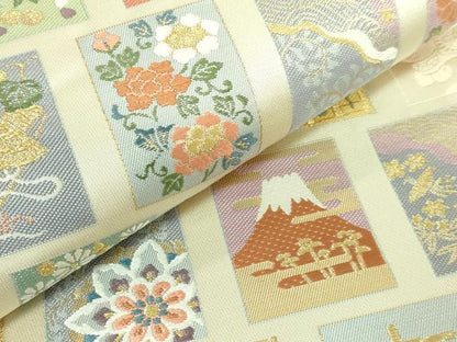 平和屋着物●極上 西陣 六通柄袋帯 唐織 江戸かるた文 金糸 冊子付き 逸品 DZAB2341kh6