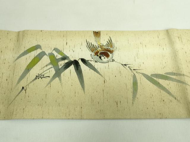 平和屋着物●極上 九寸名古屋帯 紬地 手描き 雀 逸品 DZAB2342kh6