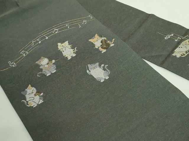 平和屋着物●極上　九寸名古屋帯　唐織　猫　音楽隊　金糸　逸品　DZAB2343kh6