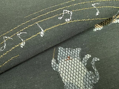平和屋着物●極上　九寸名古屋帯　唐織　猫　音楽隊　金糸　逸品　DZAB2343kh6
