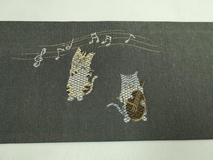 平和屋着物●極上　九寸名古屋帯　唐織　猫　音楽隊　金糸　逸品　DZAB2343kh6