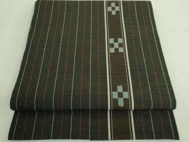 平和屋着物●極上　沖縄県伝統工芸品　八重山ミンサー　手織り　八寸名古屋帯　間道　綿　証紙付き　逸品　DZAB2349kh6