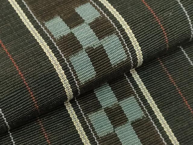 平和屋着物●極上　沖縄県伝統工芸品　八重山ミンサー　手織り　八寸名古屋帯　間道　綿　証紙付き　逸品　DZAB2349kh6