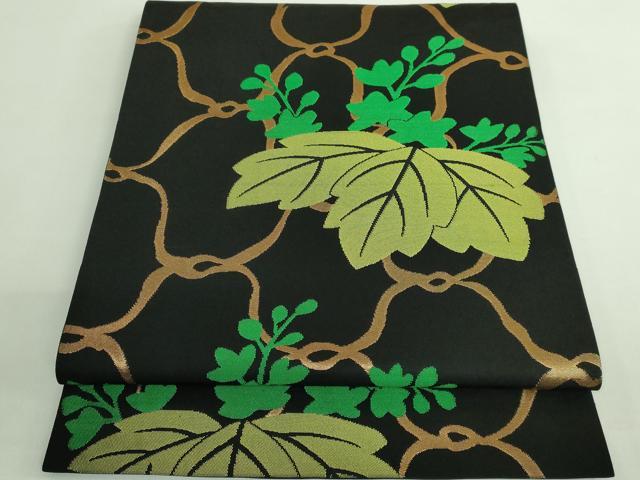 平和屋着物●極上 桝屋高尾 六通柄 本袋帯 桐 黒地 金糸 逸品 DZAB2350kh6