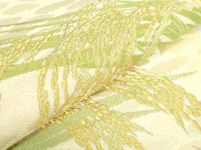 平和屋着物●極上　山口正夫　太鼓柄袋帯　唐織　早苗稲穂文　金糸　逸品　DZAB2352kh6 平和屋着物○極上 山口正夫 太鼓柄袋帯 唐織 早苗稲穂文 金糸 逸品