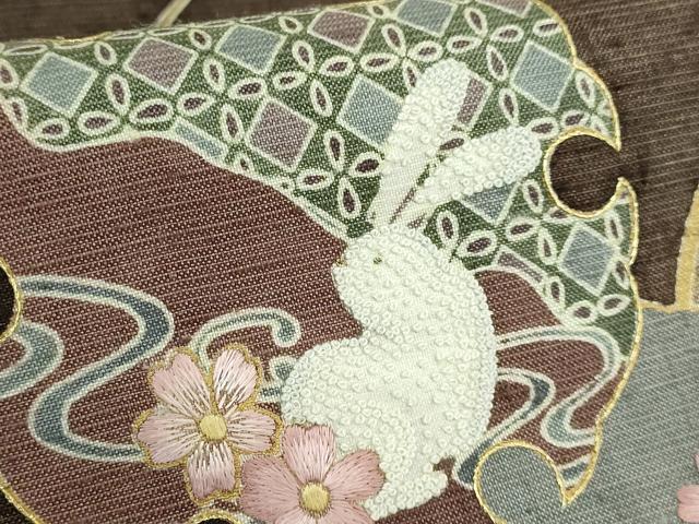 平和屋着物●極上　中国三大刺繍　相良刺繍　太鼓柄袋帯　紬地　雪輪花兎　金彩　やまと誂製　逸品　DZAB2357kh6