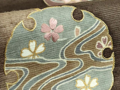 平和屋着物●極上　中国三大刺繍　相良刺繍　太鼓柄袋帯　紬地　雪輪花兎　金彩　やまと誂製　逸品　DZAB2357kh6