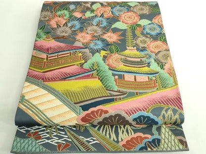 平和屋着物●極上 西陣 白綾苑大庭 六通柄袋帯 名所風景 逸品 DZAB2360kh6