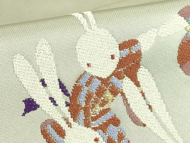 平和屋着物●極上 小田章 太鼓柄袋帯 かごめかごめ 兎 金糸 砂色地 逸品 DZAB2362kh6