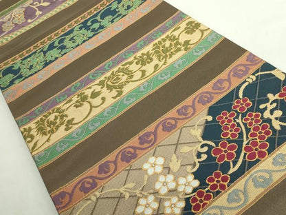 平和屋着物●極上　西陣　白綾苑大庭　六通柄袋帯　花唐草　逸品　DZAB2367kh6