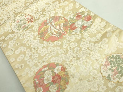 平和屋着物●極上　西陣の名門　加納幸謹製　六通柄袋帯　唐織　雪輪花文　金銀糸　逸品　DZAB2370kh6