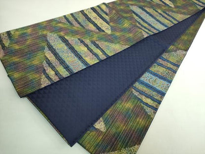 平和屋着物●極上　藍工房　六通柄袋帯　天然藍染　横段花文　銀糸　逸品　DZAB2382kh6