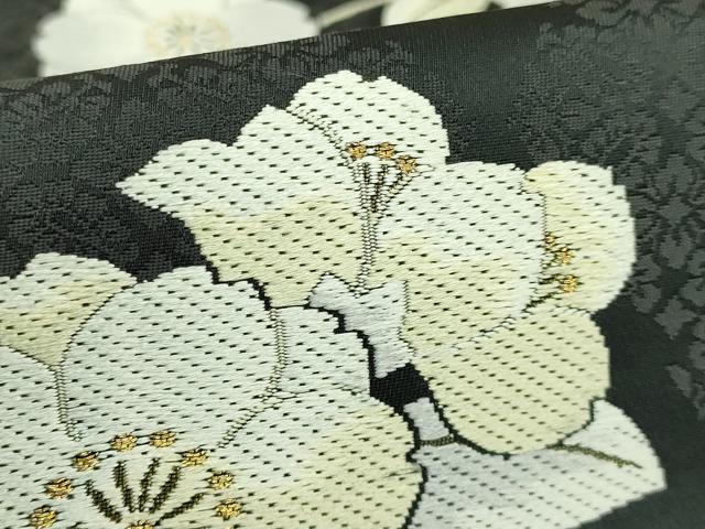 平和屋着物●極上　六通柄袋帯　唐織　葡萄蔦の葉花文　黒地　金糸　逸品　DZAB2383kh6