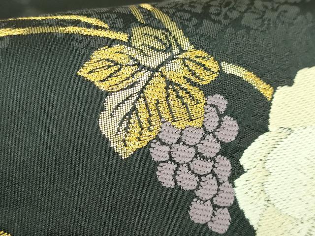 平和屋着物●極上　六通柄袋帯　唐織　葡萄蔦の葉花文　黒地　金糸　逸品　DZAB2383kh6