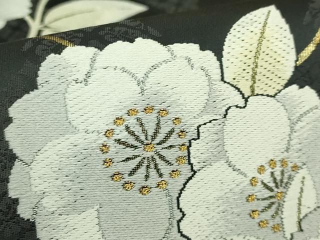 平和屋着物●極上　六通柄袋帯　唐織　葡萄蔦の葉花文　黒地　金糸　逸品　DZAB2383kh6