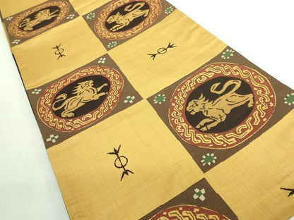 平和屋着物●極上　名門木屋太　今河織物　六通柄袋帯　市松　獣　逸品　DZAB2396kh6