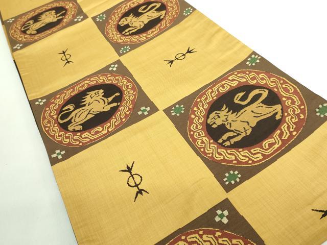 平和屋着物●極上　名門木屋太　今河織物　六通柄袋帯　市松　獣　逸品　DZAB2396kh6