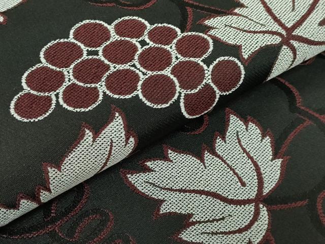 平和屋着物●極上　九寸名古屋帯　葡萄蔦の葉文　黒地　逸品　DZAB2397kh6